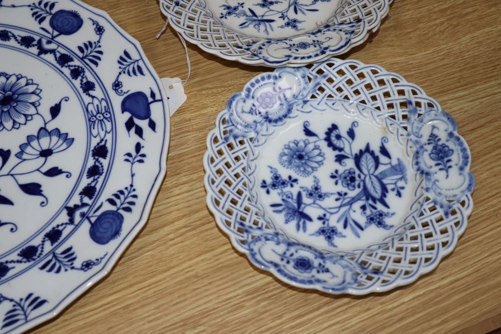 A group of Meissen onion pattern dessert and small dinner plates, late 19th/early 20th century